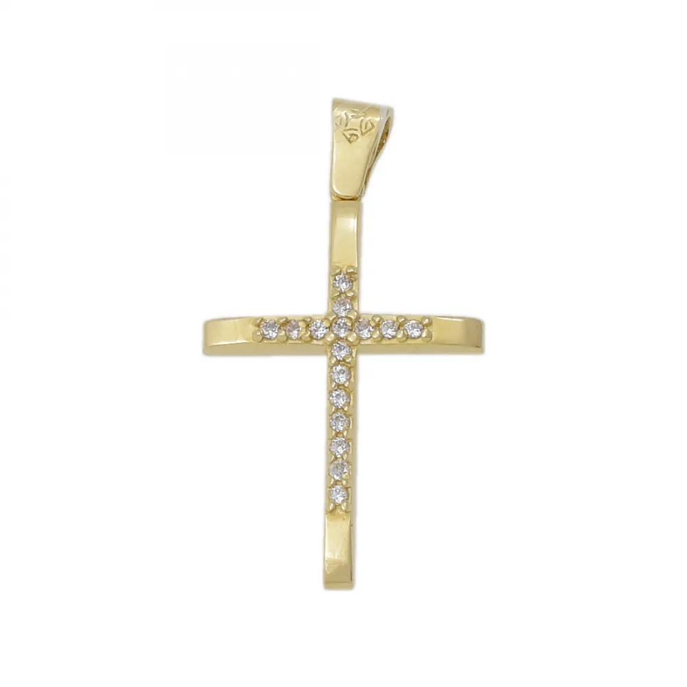 9K Χρυσό Μενταγιόν Σταυρός με Ζιργκόν ST130GK
