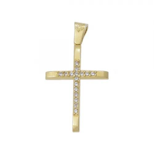 9K Χρυσό Μενταγιόν Σταυρός με Ζιργκόν ST130GK