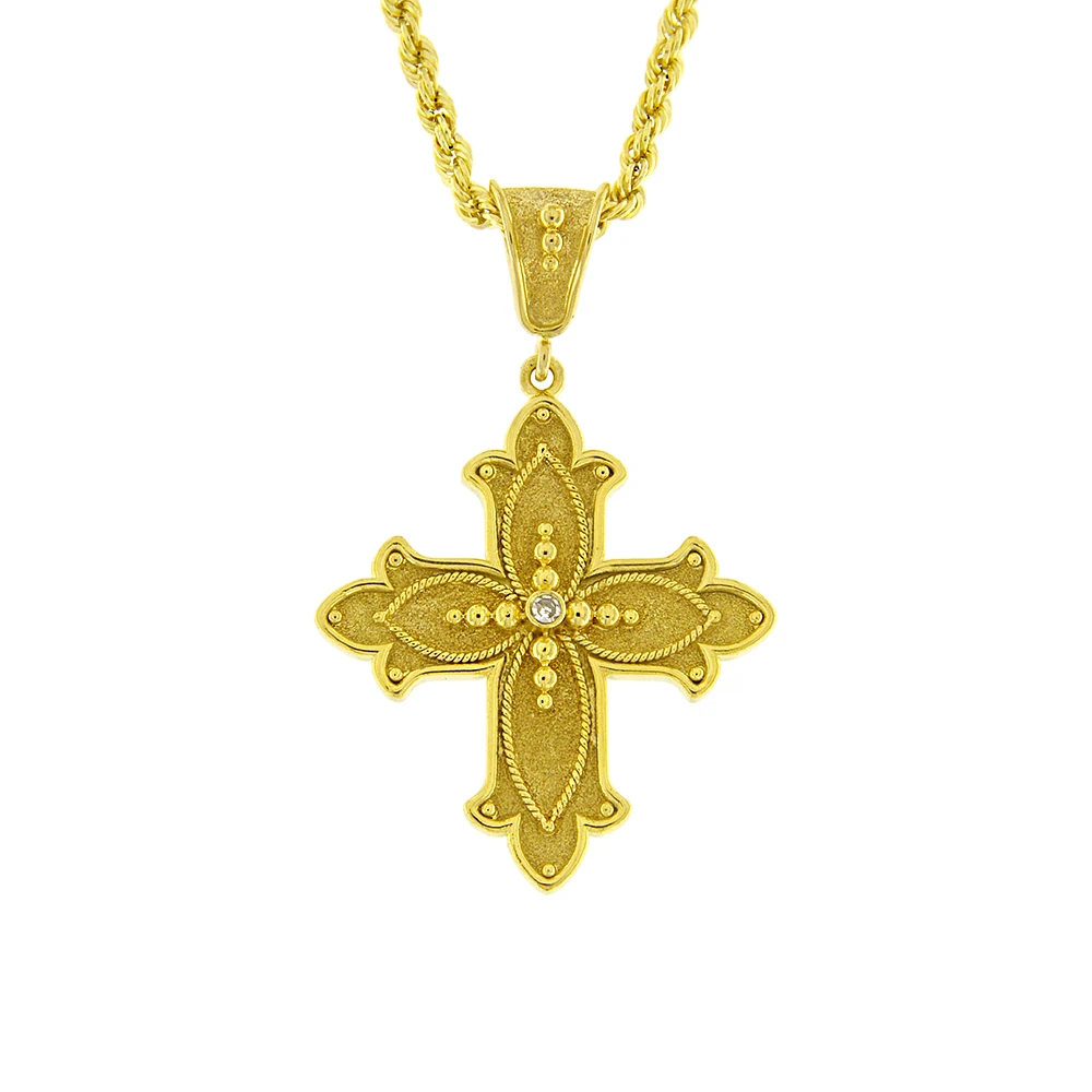18K Χρυσός Σταυρός Χειροποίητος με Διαμάντι ST146DM