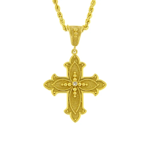 18K Χρυσός Σταυρός Χειροποίητος με Διαμάντι ST146DM