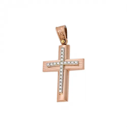 14Κ Ροζ Χρυσός Σταυρός με Ζιργκόν ST160AD