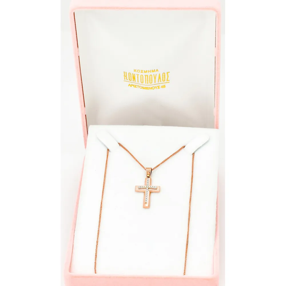 14Κ Ροζ Χρυσός Σταυρός με Ζιργκόν ST160AD