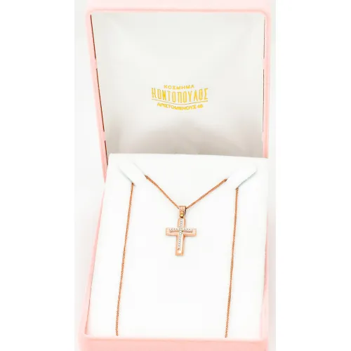 14Κ Ροζ Χρυσός Σταυρός με Ζιργκόν ST160AD