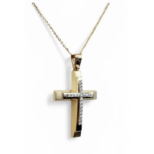 9Κ Χρυσός Σταυρός με Ζιργκόν ST162ANR