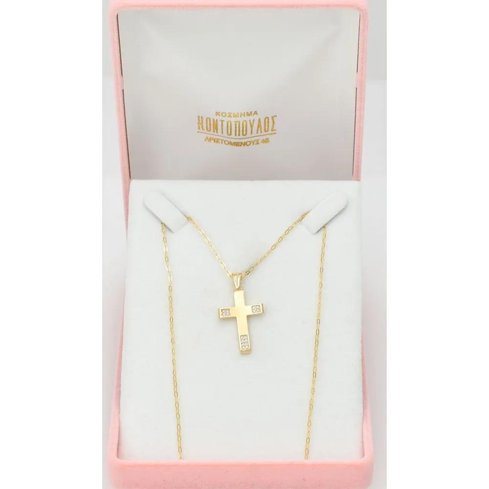 14K Χρυσός Σταυρός με Ζιργκόν ST162KK