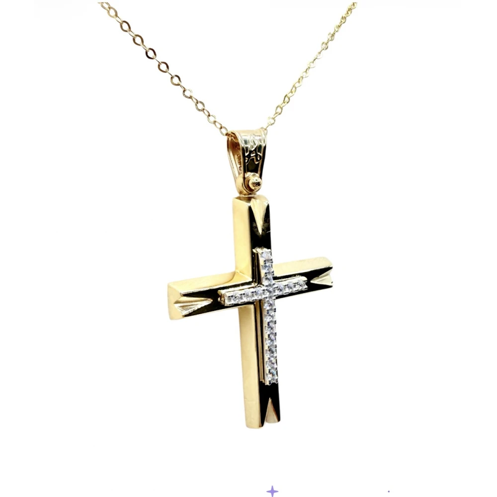 9Κ Χρυσός Σταυρός με Ζιργκόν ST166AN