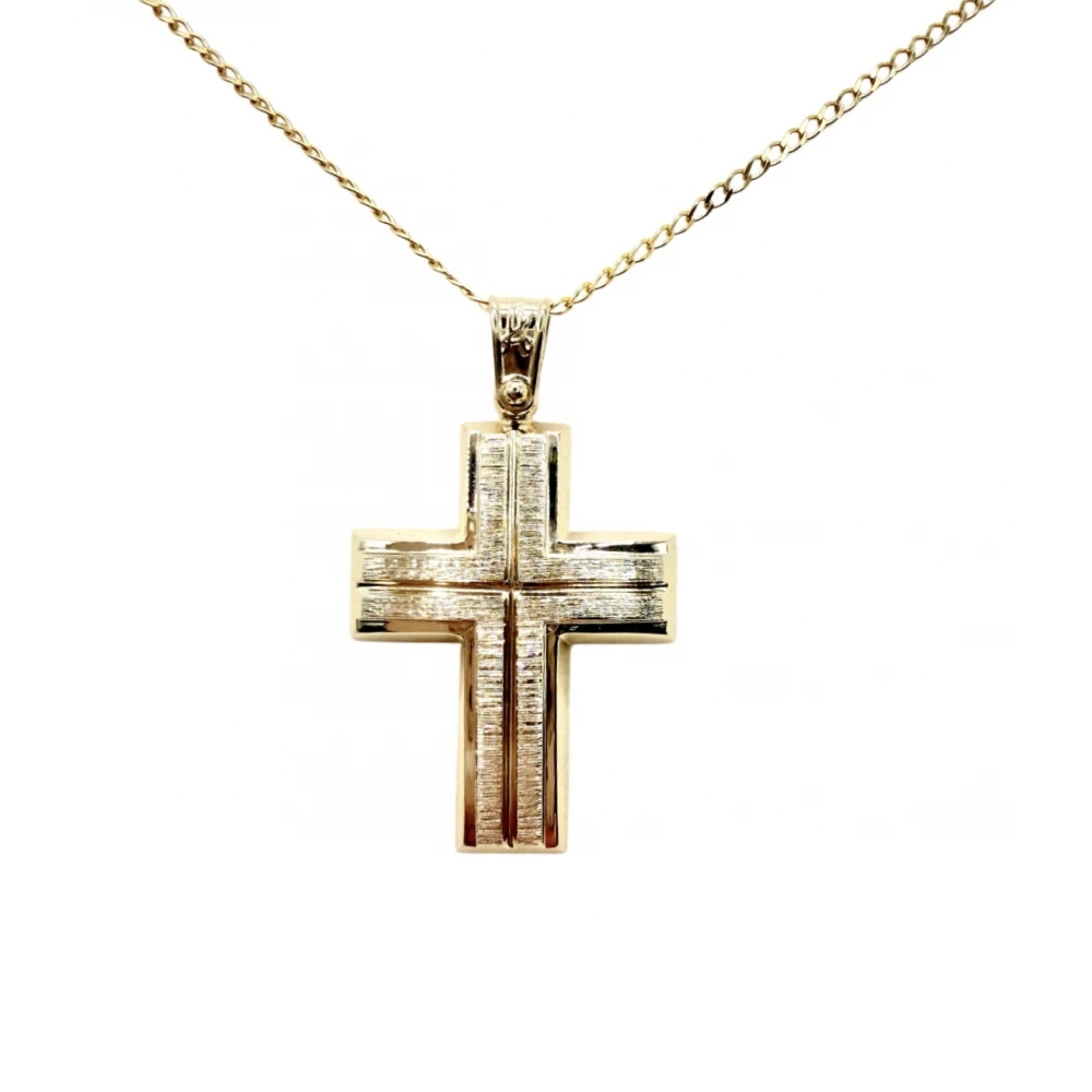 9Κ Χρυσός Σταυρός ματ με Σχέδιο ST182AN