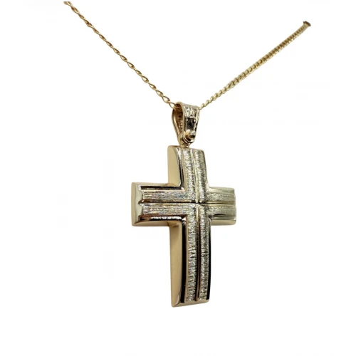 9Κ Χρυσός Σταυρός ματ με Σχέδιο ST182AN