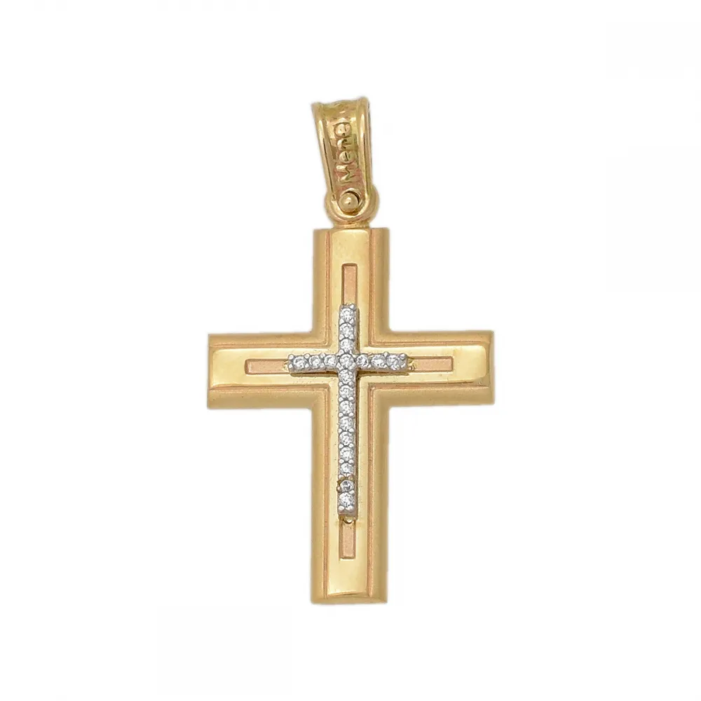 14Κ Ροζ Χρυσός Σταυρός με Ζιργκόν ST183KG