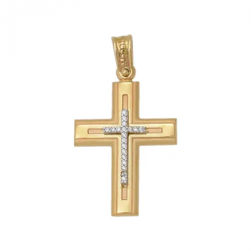 14Κ Ροζ Χρυσός Σταυρός με Ζιργκόν ST183KG