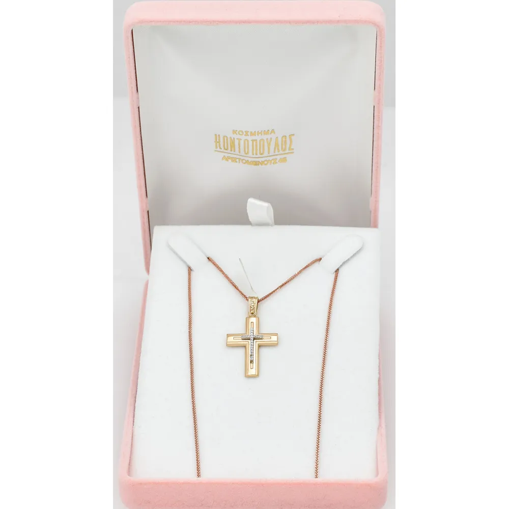 14Κ Ροζ Χρυσός Σταυρός με Ζιργκόν ST183KG
