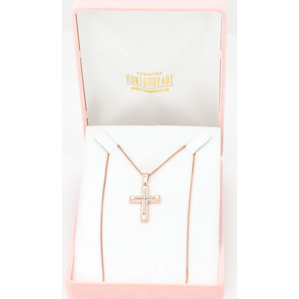 14Κ Ροζ Χρυσός Σταυρός με Ζιργκόν ST189AD