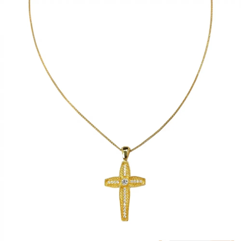 14K Χρυσός Σταυρός Διπλής Όψεως Με Ζιργκόν ST201VR