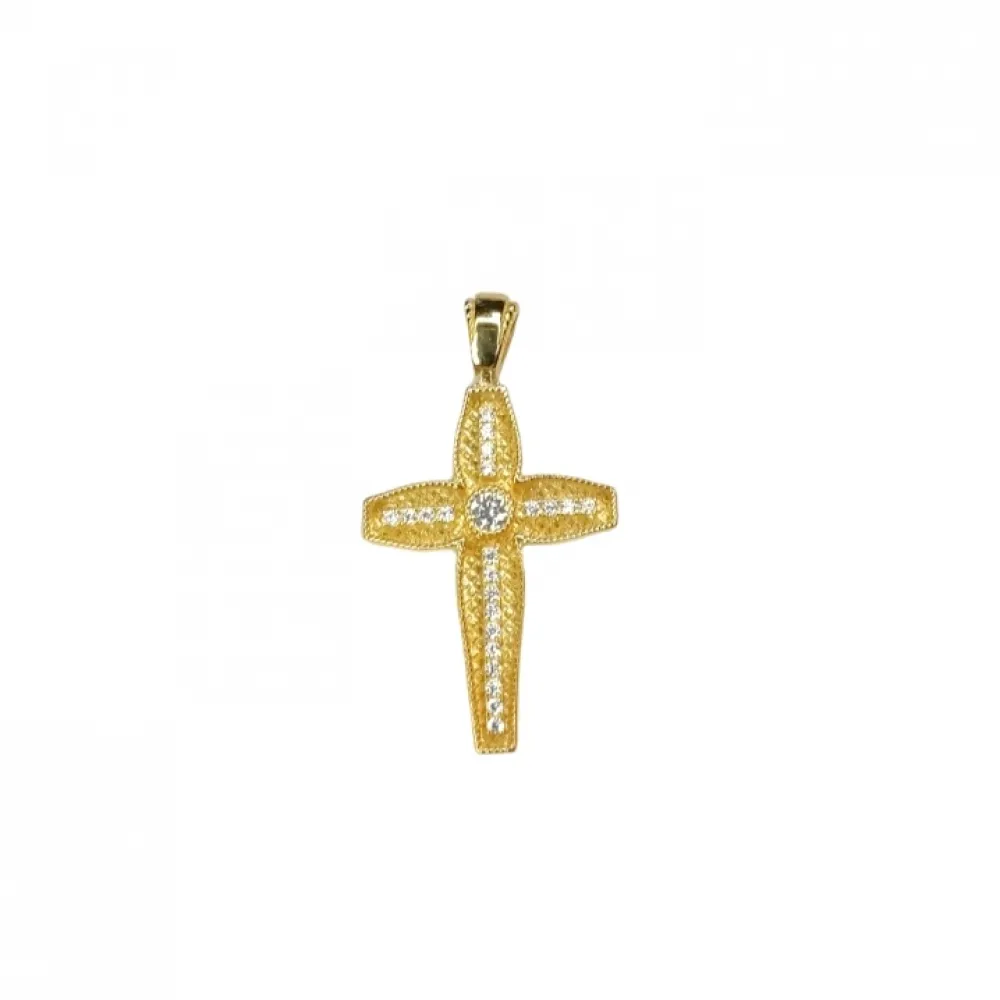 14K Χρυσός Σταυρός Διπλής Όψεως Με Ζιργκόν ST201VR