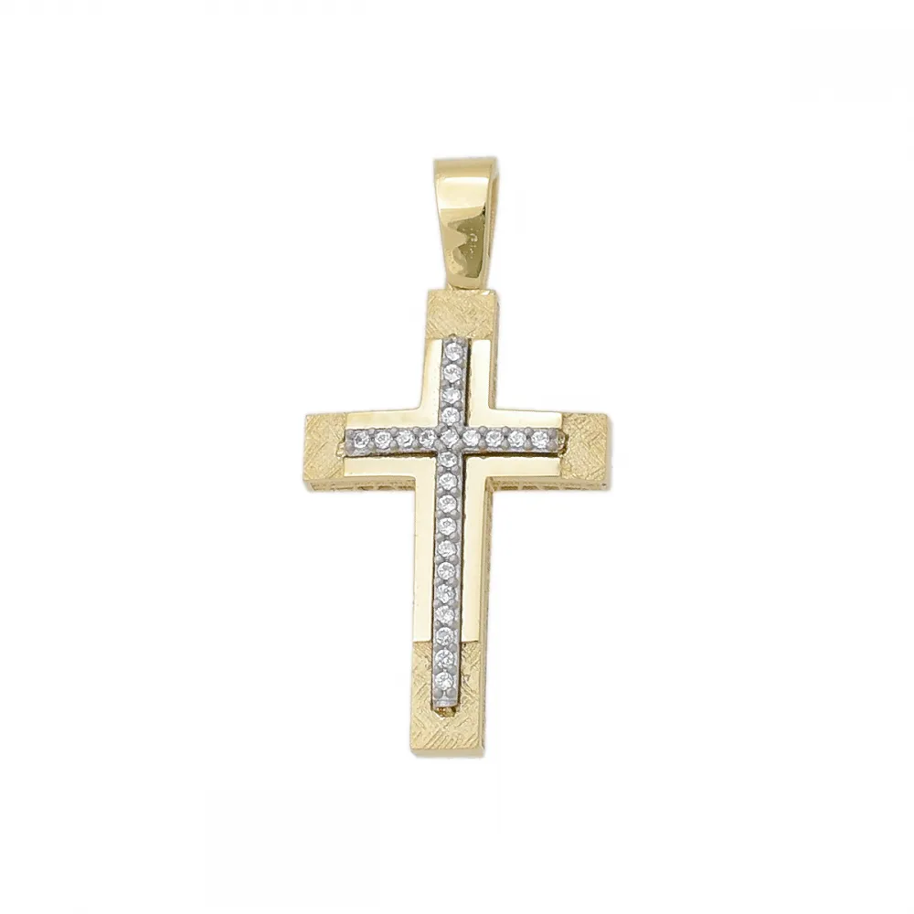 14K Χρυσός Σταυρός Με Ζιργκόν ST213KG