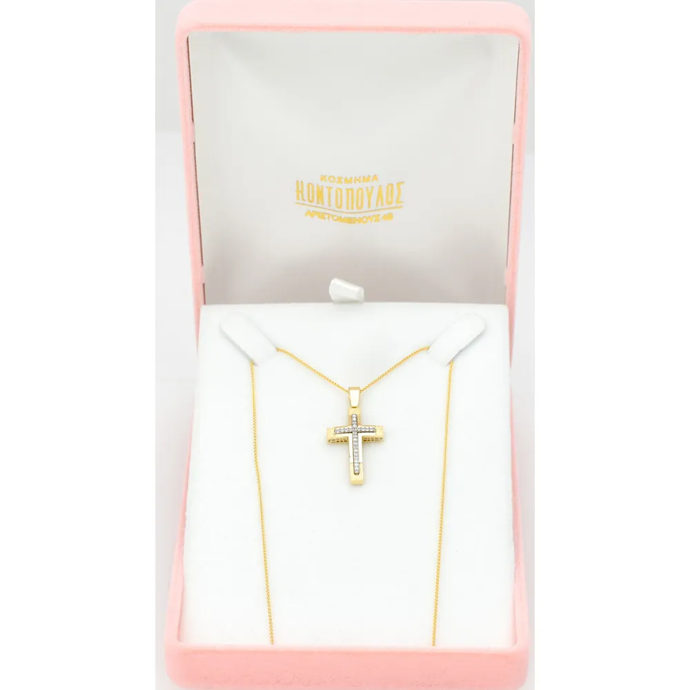 14K Χρυσός Σταυρός Με Ζιργκόν ST213KG