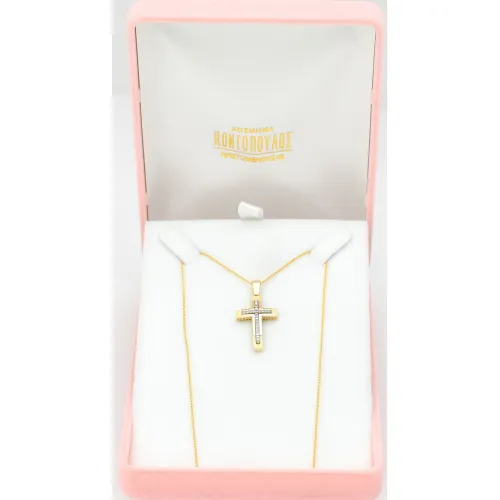 14K Χρυσός Σταυρός Με Ζιργκόν ST213KG