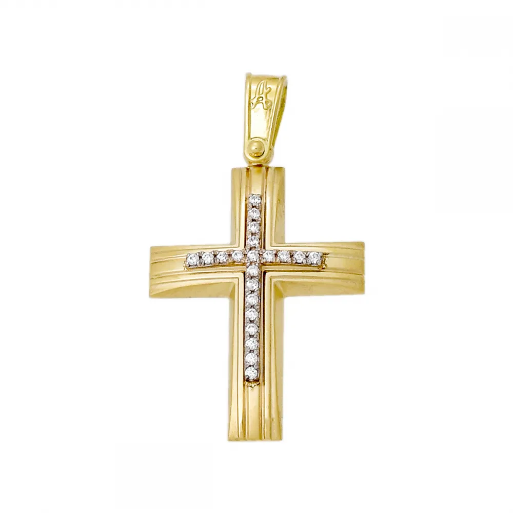 18K Χρυσός Σταυρός με Ζιργκόν ST216AD