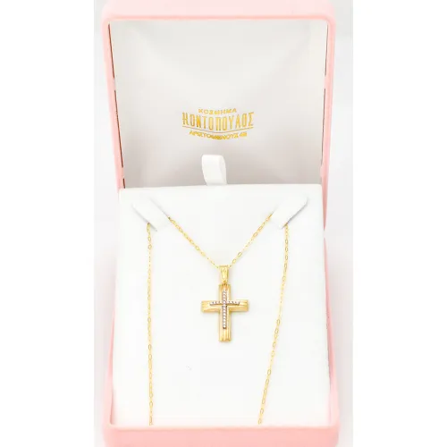 18K Χρυσός Σταυρός με Ζιργκόν ST216AD