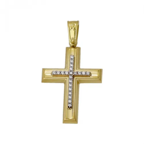 18K Χρυσός Σταυρός με Ζιργκόν ST220AD