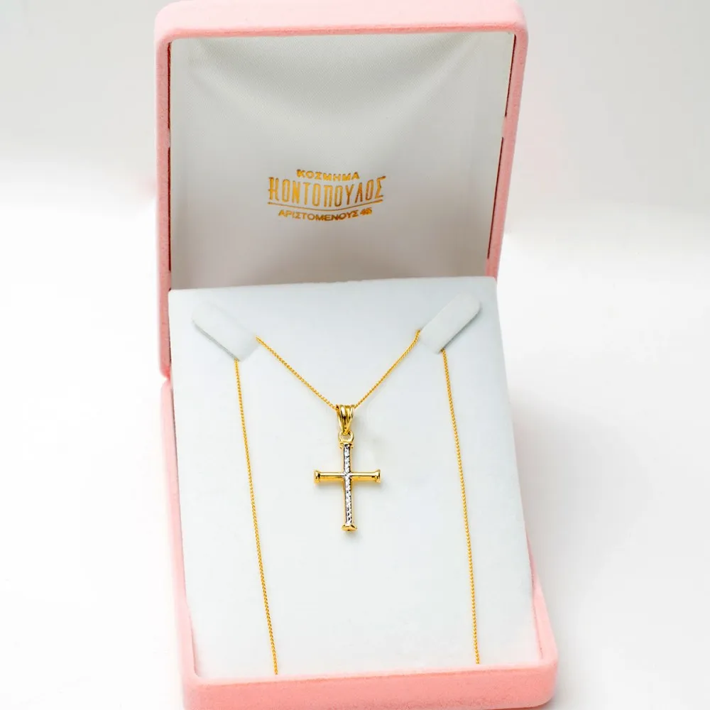 14K Χρυσός Σταυρός Δύο Τόνων ST27601