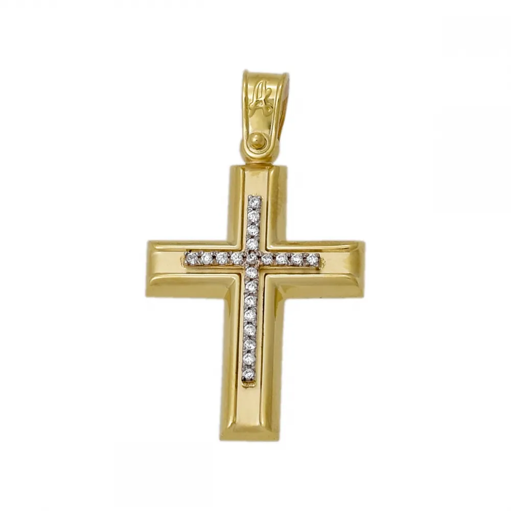18K Χρυσός Σταυρός με Ζιργκόν ST308AD