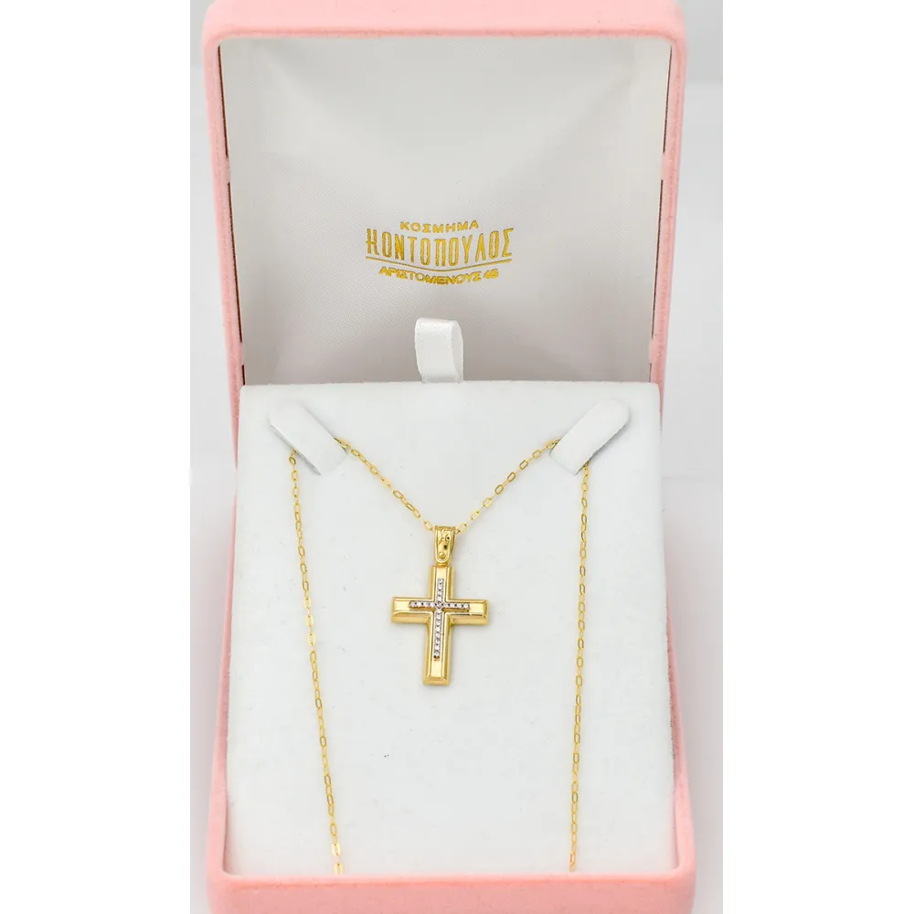 18K Χρυσός Σταυρός με Ζιργκόν ST308AD