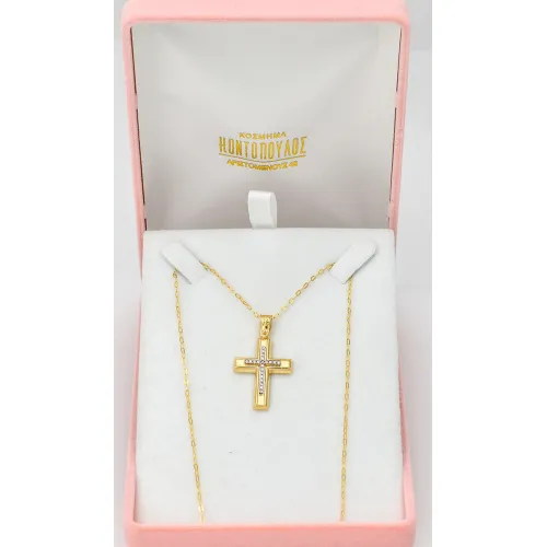 18K Χρυσός Σταυρός με Ζιργκόν ST308AD