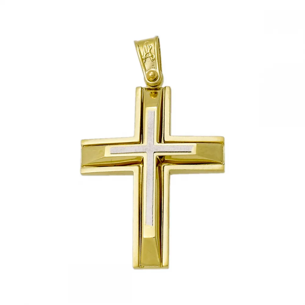 14K Χρυσός Δίχρωμος Σταυρός Διπλής Όψεως ST393AD