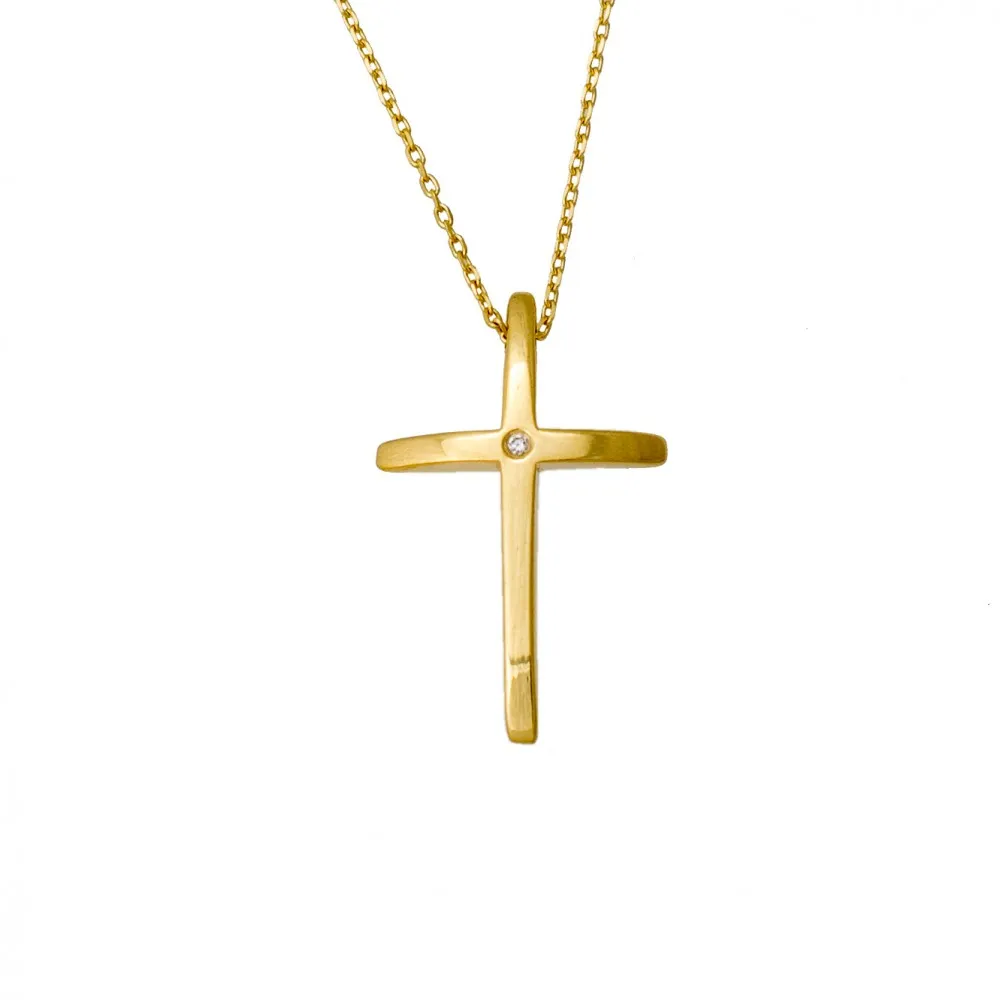 14K Χρυσός Σταυρός με Αλυσίδα & Διαμάντι ST39879F