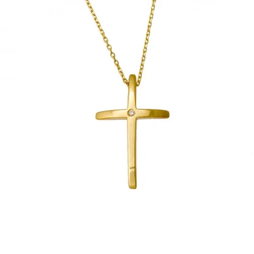 14K Χρυσός Σταυρός με Αλυσίδα & Διαμάντι ST39879F