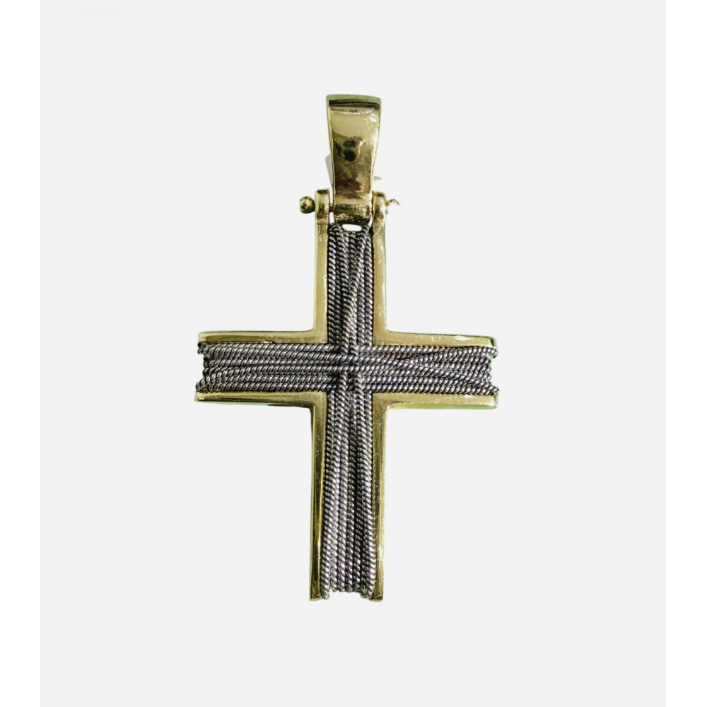 14K Χρυσός Σταυρός Δύο Τόνων ST401CM
