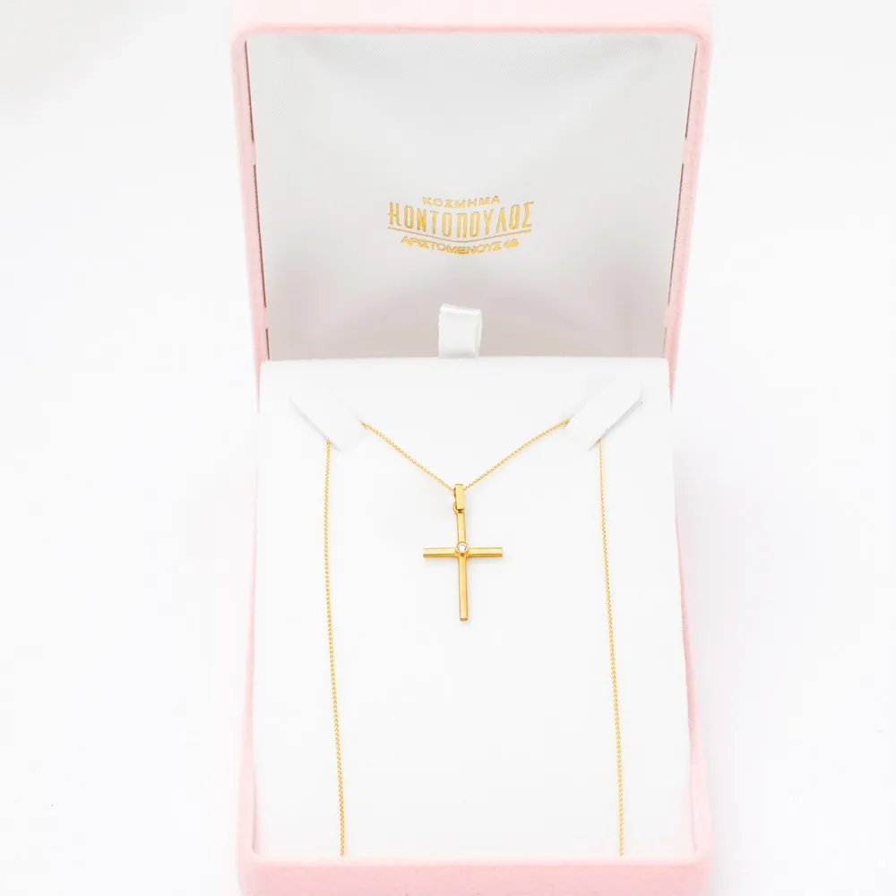 14K Χρυσός Σταυρός με Ζιργκόν ST457K1