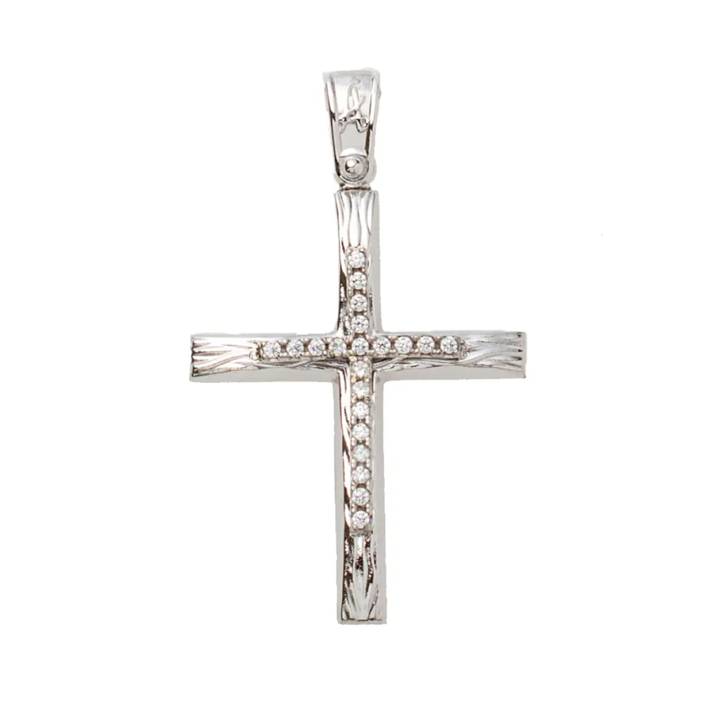 14K Λευκόχρυσος Σταυρός με Ζιργκόν ST471AD1