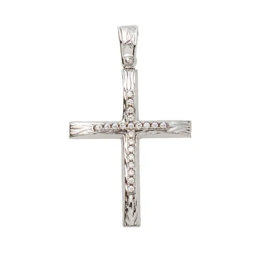 14K Λευκόχρυσος Σταυρός με Ζιργκόν ST471AD1