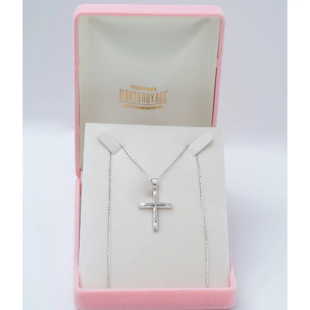 14K Λευκόχρυσος Σταυρός με Ζιργκόν ST471AD1