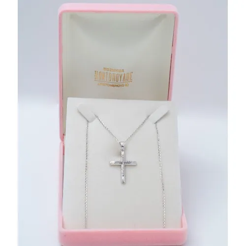 14K Λευκόχρυσος Σταυρός με Ζιργκόν ST471AD1