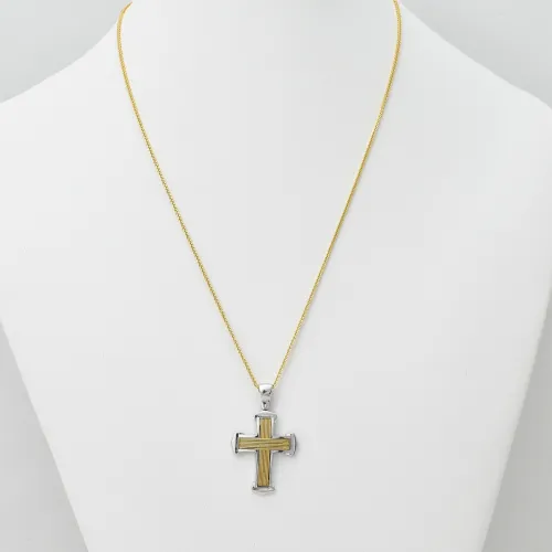 18K Χρυσός Δίχρωμος Σταυρός Χειροποίητος ST677D