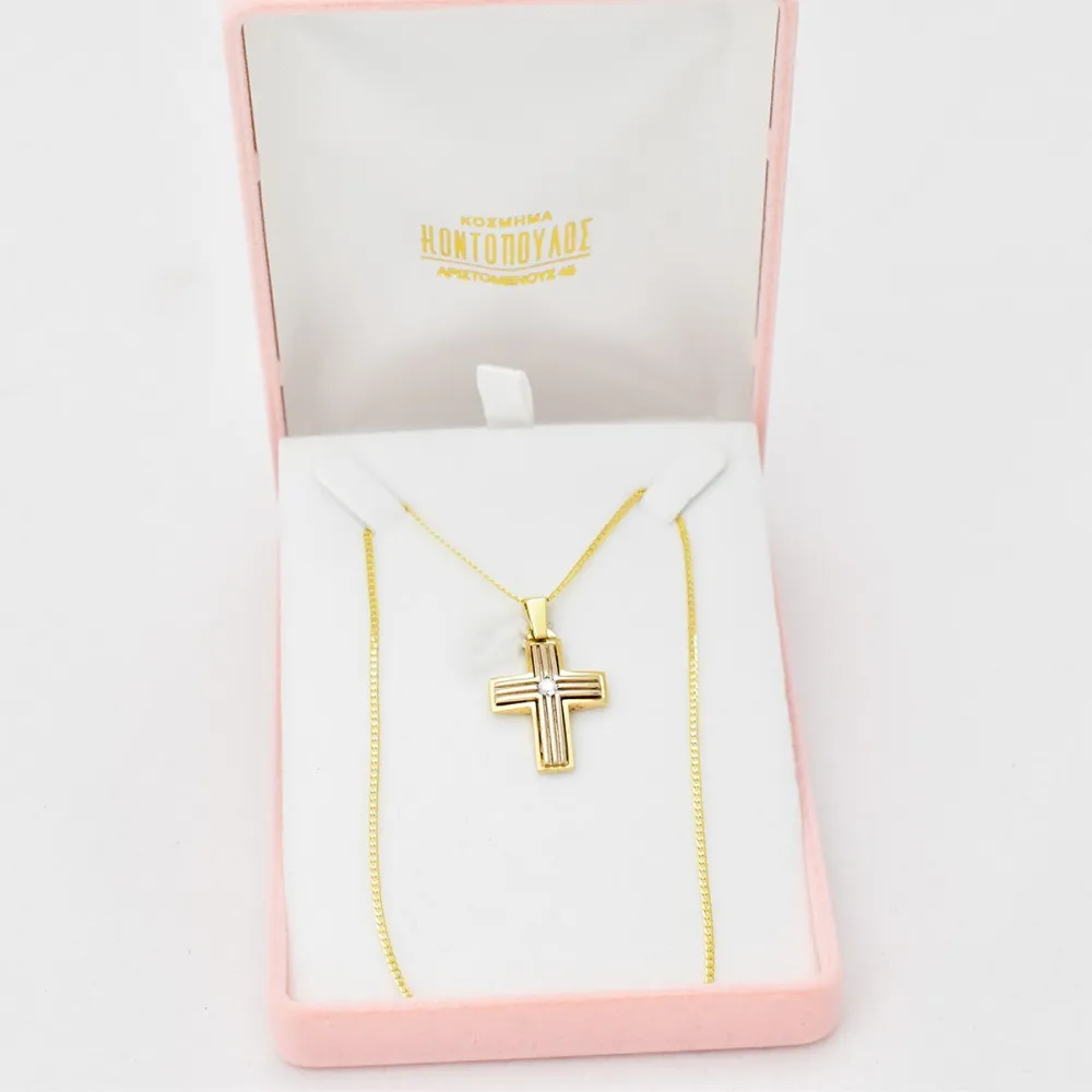 14K Χρυσός Σταυρός με Ζιργκόν ST706G