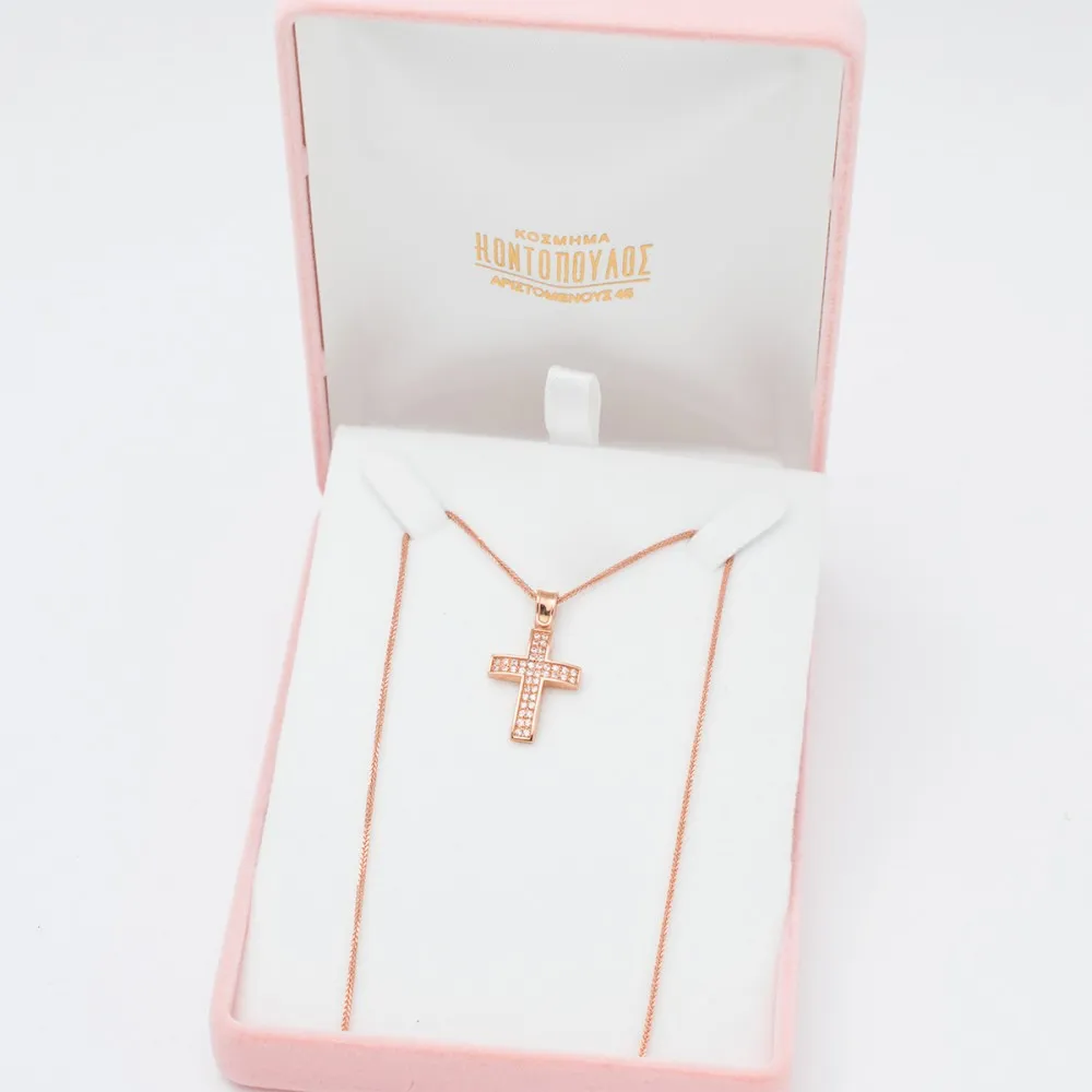 14Κ Ροζ Χρυσός Σταυρός με Ζιργκόν ST827AN1