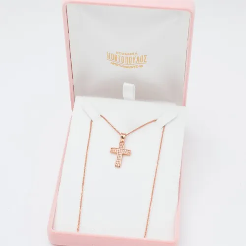 14Κ Ροζ Χρυσός Σταυρός με Ζιργκόν ST827AN1