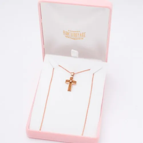 14Κ Ροζ Χρυσός Σταυρός με Ζιργκόν ST887C1