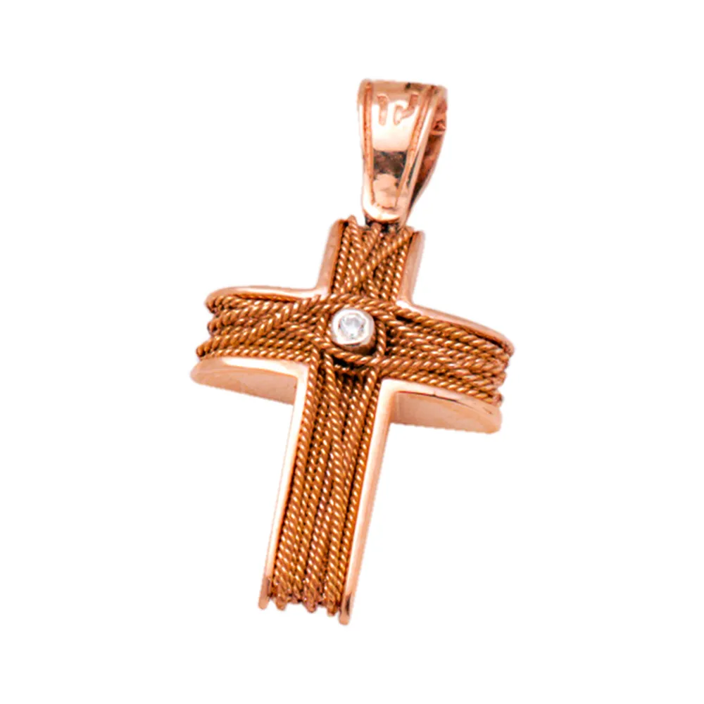 14Κ Ροζ Χρυσός Σταυρός με Ζιργκόν ST887C1