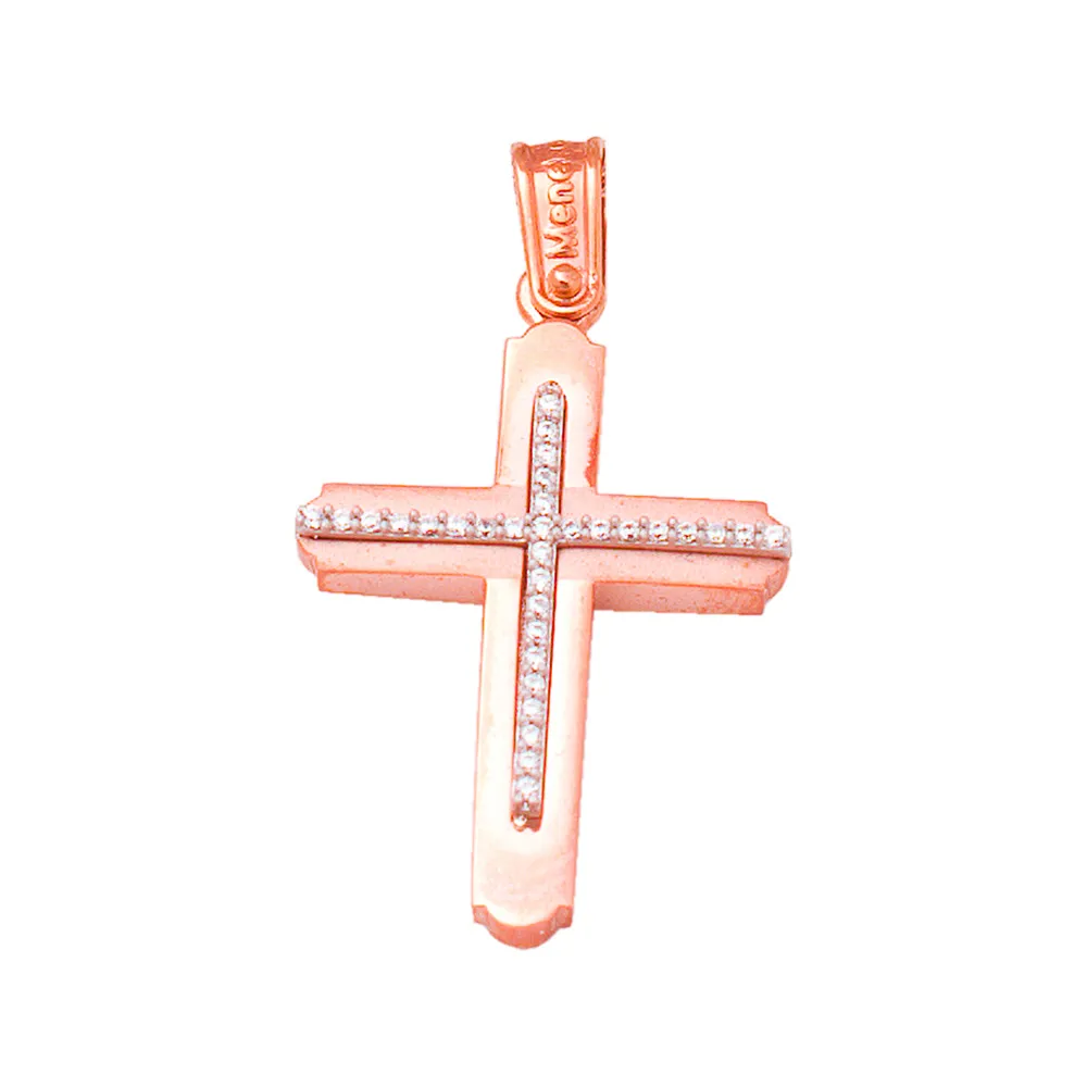 14Κ Ροζ Χρυσός Σταυρός με Ζιργκόν ST899MN1