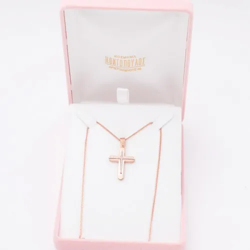 14Κ Ροζ Χρυσός Σταυρός με Ζιργκόν ST899MN1