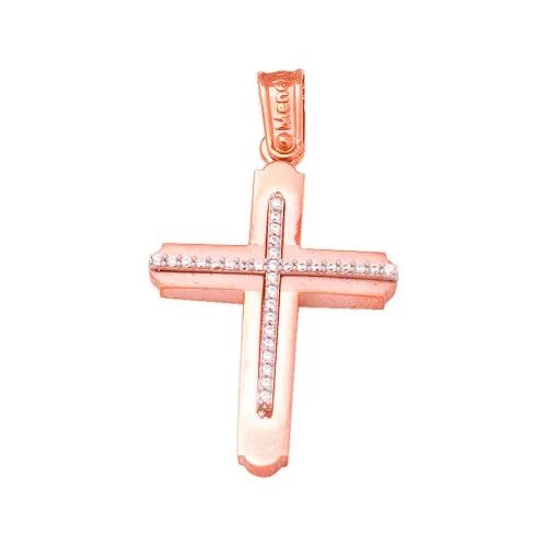 14Κ Ροζ Χρυσός Σταυρός με Ζιργκόν ST899MN1