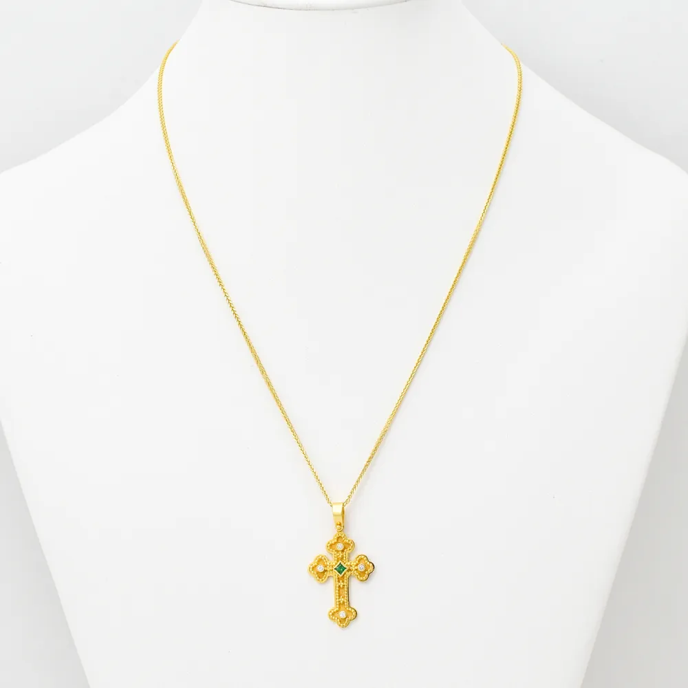 18K Χρυσός Σταυρός με Σμαράγδι & Brilliant STBNDM1