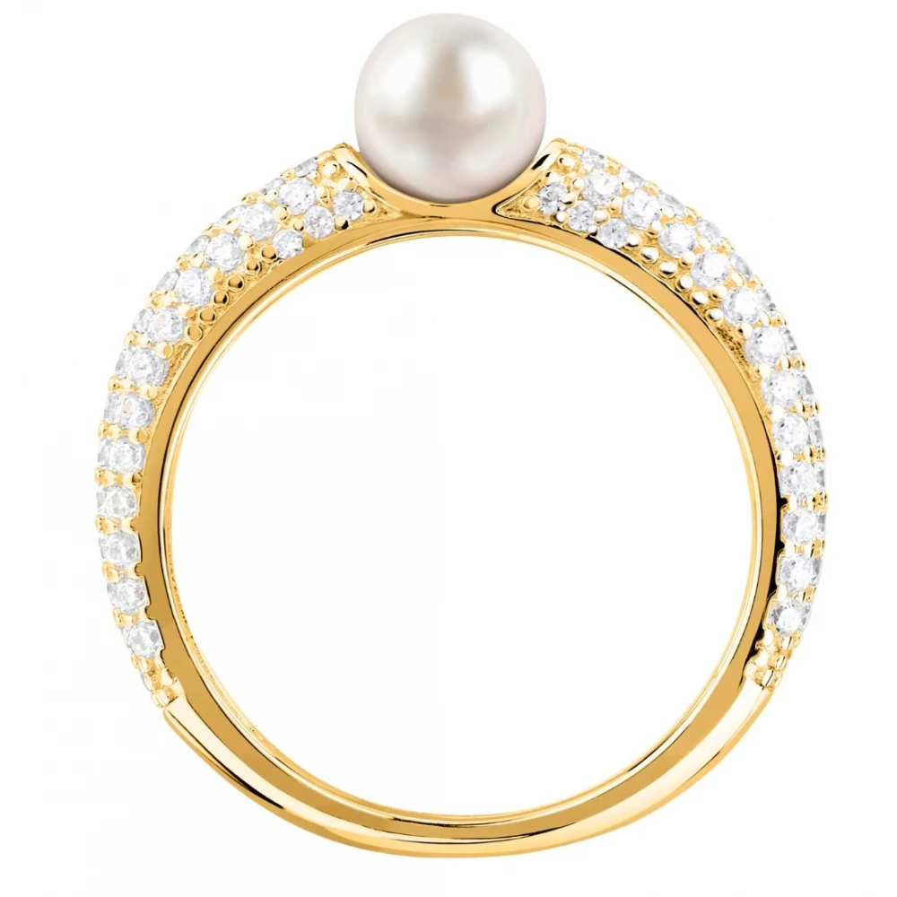 MORELLATO 925 Ασήμι Επιχρυσωμένο Δαχτυλίδι με Πέρλα και Λευκά ζιργκόν SXU51.14