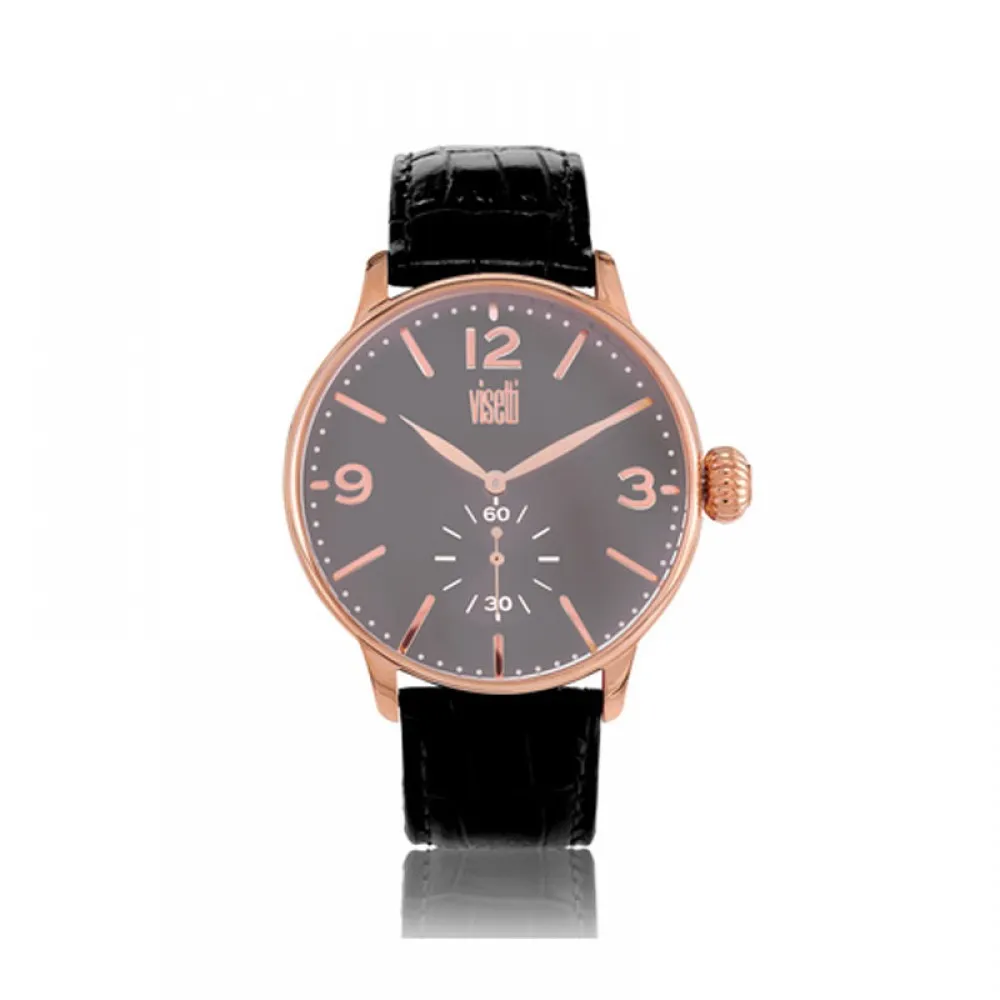 VISETTI Aviator Rose Gold Black Leather Strap TB-624RB