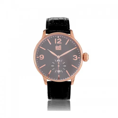 VISETTI Aviator Rose Gold Black Leather Strap TB-624RB